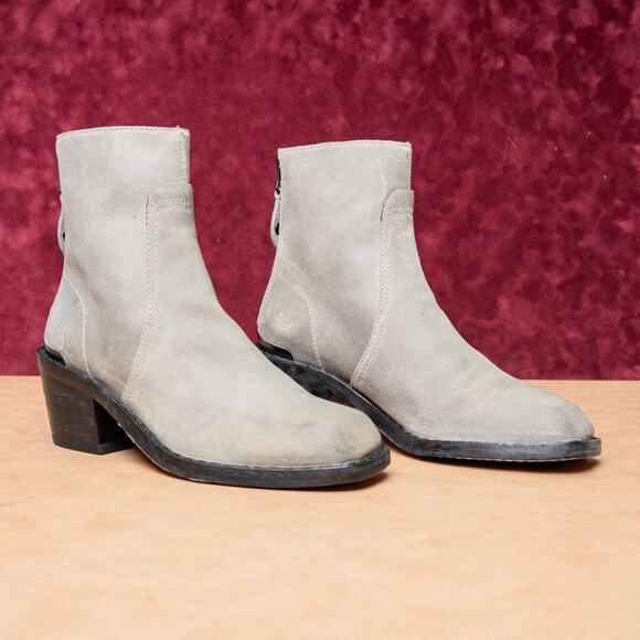 rag&bone Women Bristol Grey Leather Back Zip Moto Ankle Boots sz 7.5US EUR 38 - Picture 1 of 9